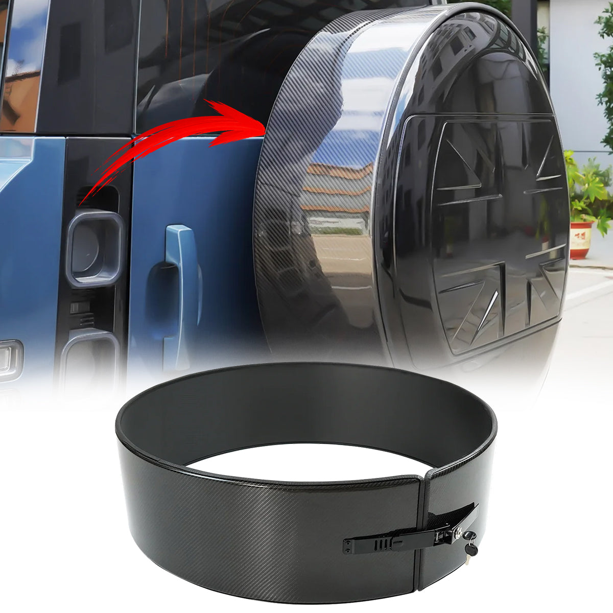 PLOMOR 22 inch carbon fibre style spare wheel outer ring for Defender 90 110 130 L663