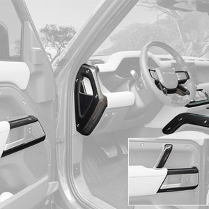 Defender carbon fiber interior trim installed night ambient lighting view