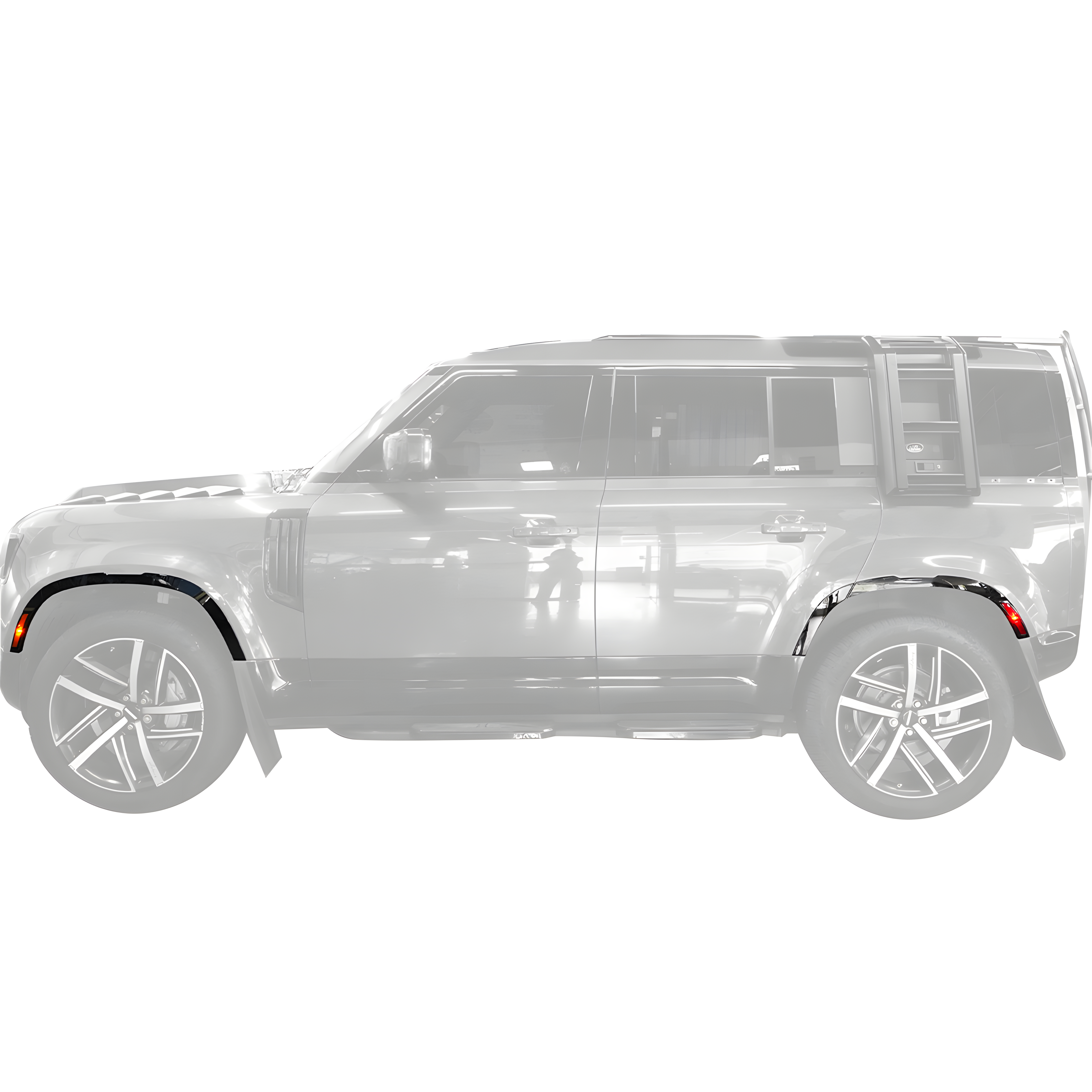 Defender 90/110 Fender Flare LED Installed Front Left Matte Black