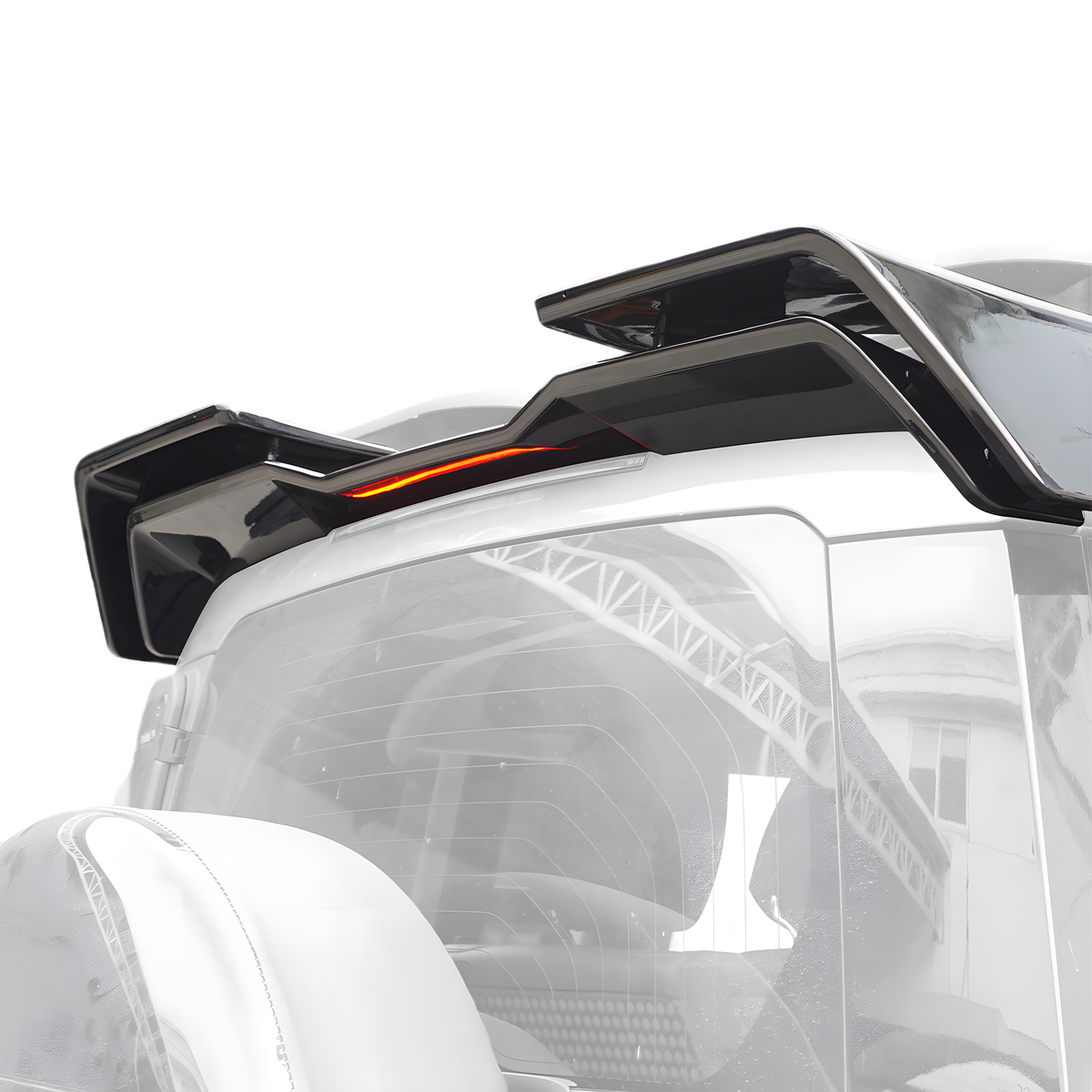 Detail of central cut-out ensuring full brake light visibility on Defender 90/110 (L663) roof spoiler