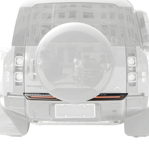 Rear view of Land Rover Defender 90/110 (L663) with rear tailgate LED light bar installed