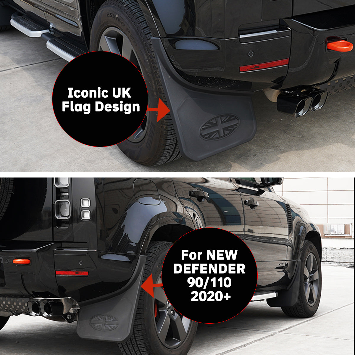 Land Rover Defender 90/110 UK Flag Mud Flaps Installed