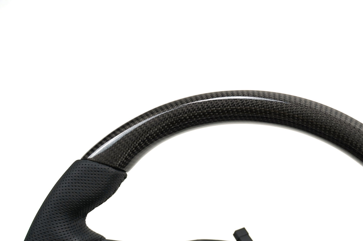 Carbon Fiber + Nappa Leather - PLOMOR Defender 90/110/130 Flat-Bottom Steering Wheel – Carbon Fiber + Nappa / Full Nappa OEM Fit
