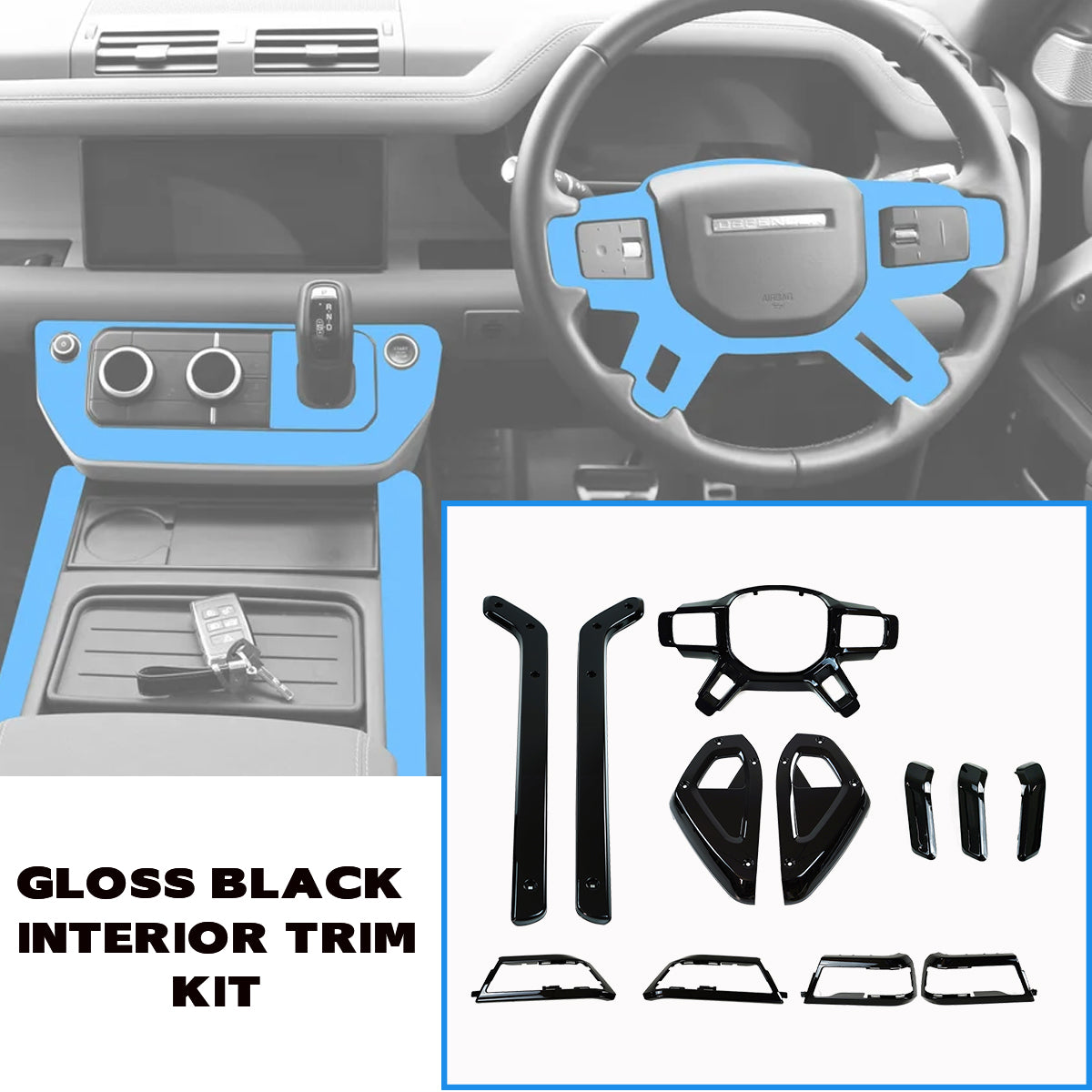 Gloss Black Interior Trim Finish for Land Rover Defender