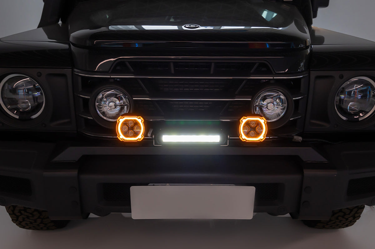 Slim LED light bar for INEOS Grenadier - PLOMOR Square LED Light Pods for Defender & Grenadier – Front Bumper Fit