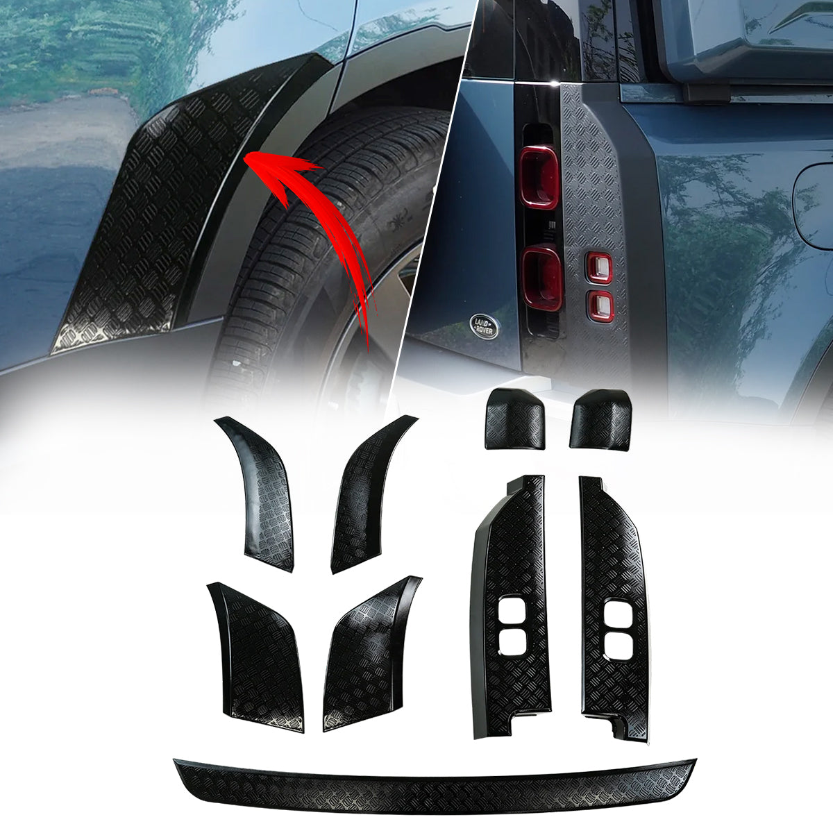 PLOMOR 9-piece chequer exterior protection kit for Land Rover Defender L663