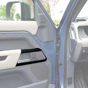 OEM fit interior door panel trim installed on Land Rover Defender