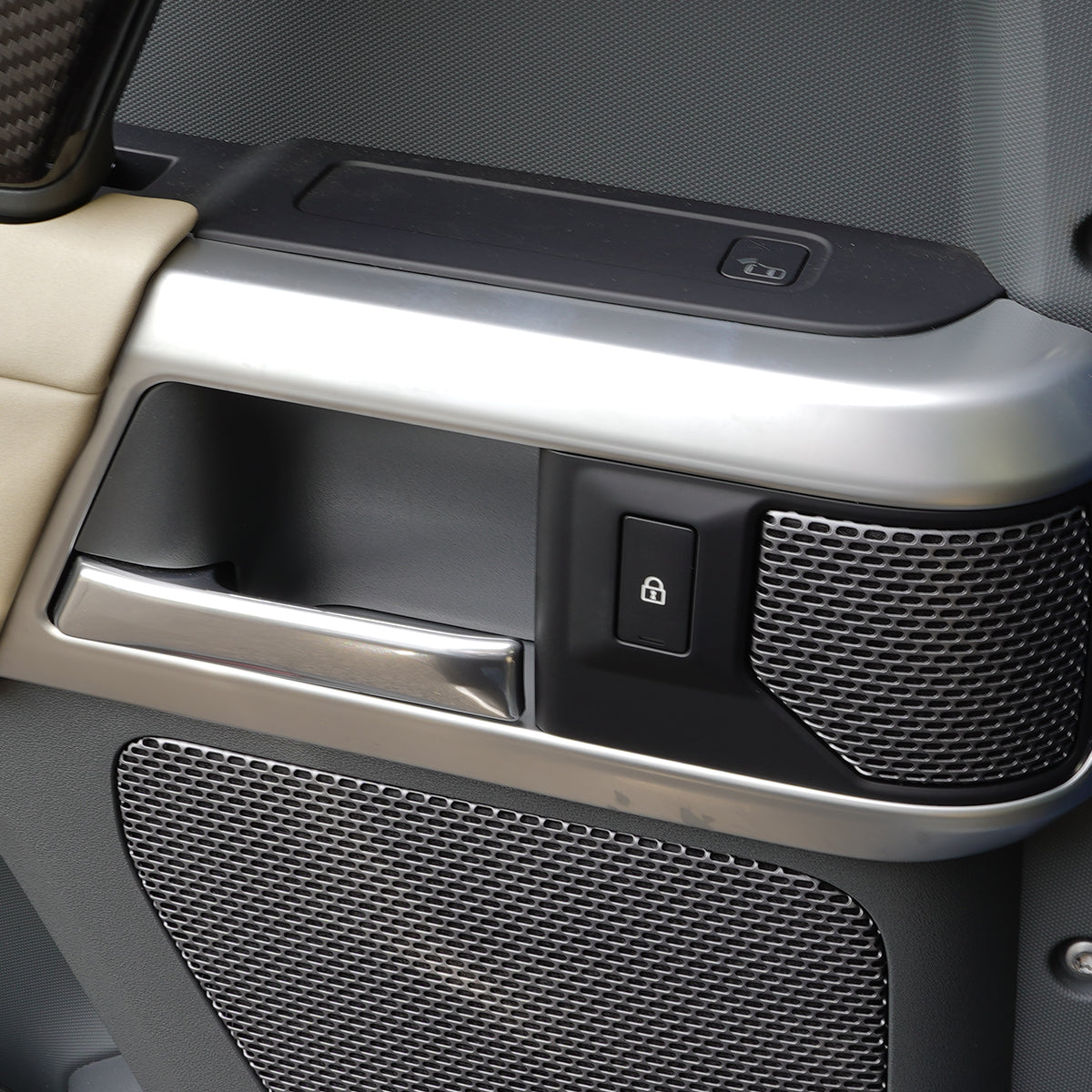 Land Rover Defender Pearl Nickel Steering Wheel Trim Installed