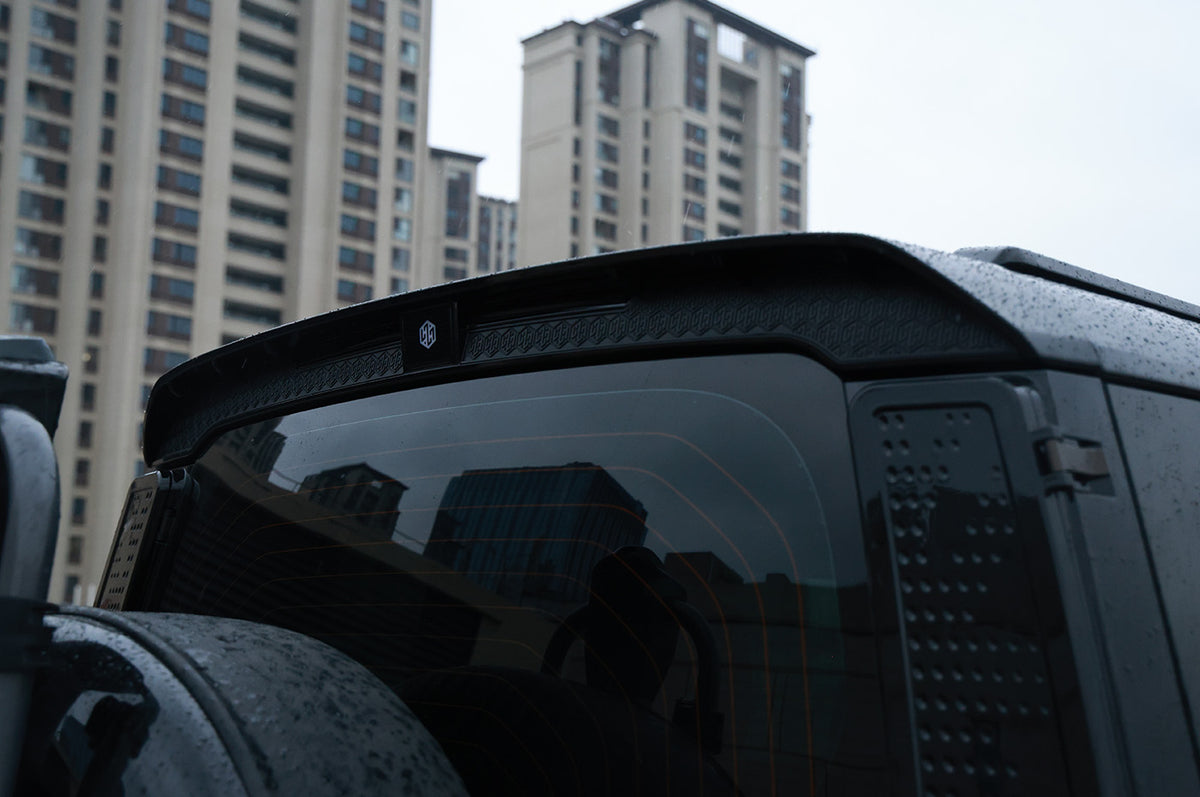 Rear Profile Design of the OCTA - PLOMOR Land Rover Defender OCTA Rear Roof Spoiler | 90/110 OEM Fit ABS Tailgate Wing