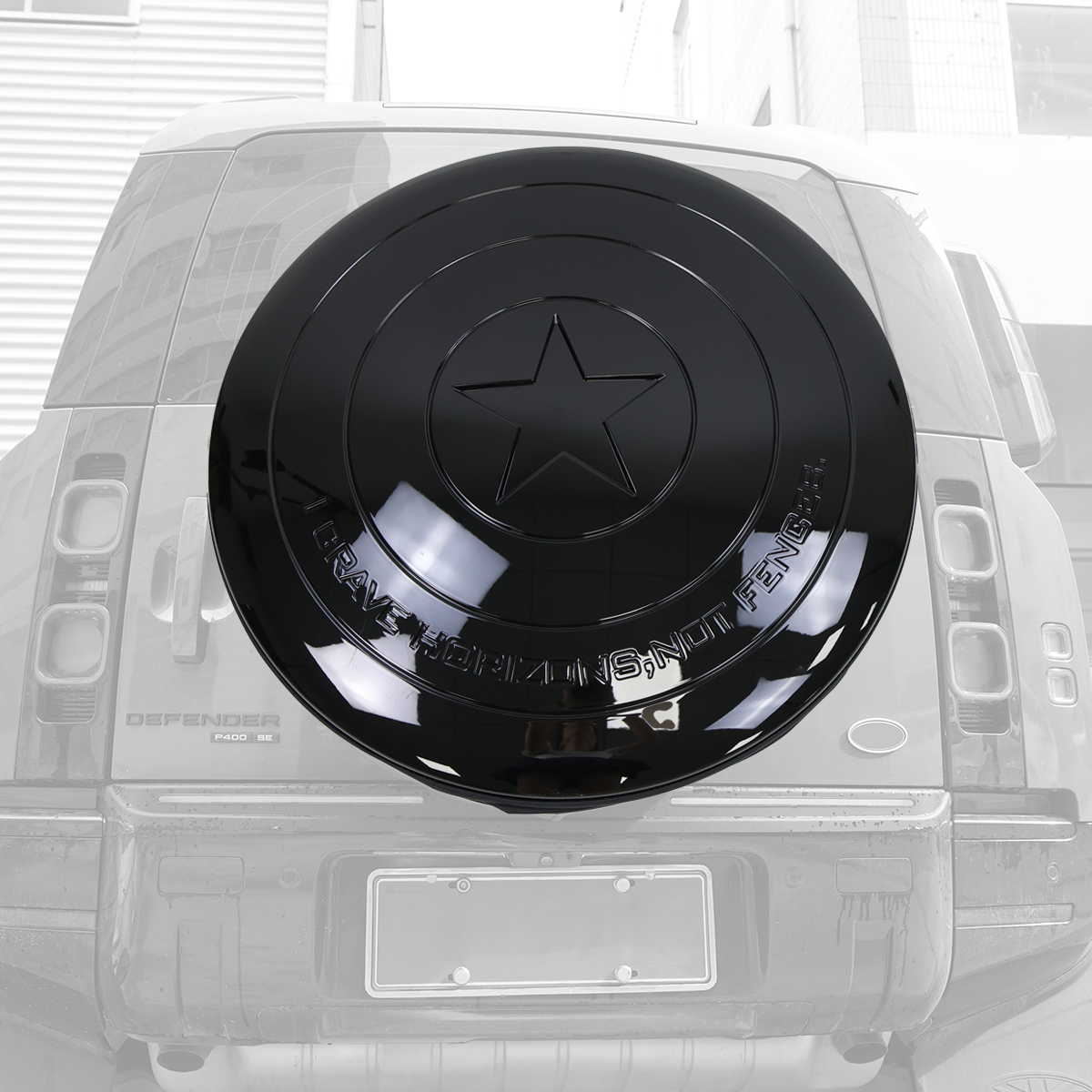 Defender rear view star design spare wheel cover installed full protection look