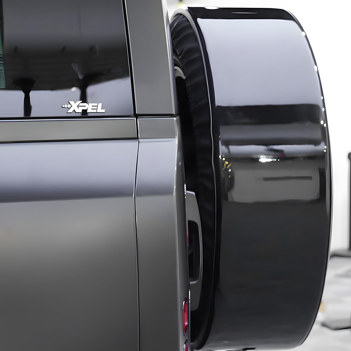 Close-Up of Installed 22 Inch Spare Wheel Lock Ring on Defender