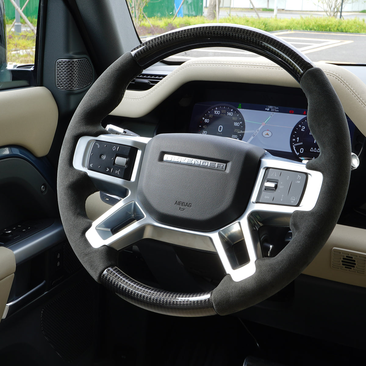 Defender Pearl Nickel Steering Wheel Trim Detail
