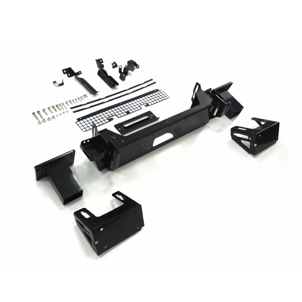 Heavy-duty aluminium winch mount bracket detail for Defender