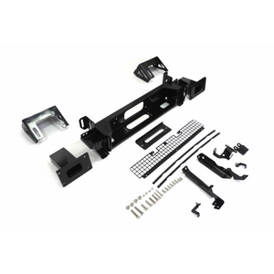 Gloss black finish winch mount bracket close-up for Defender
