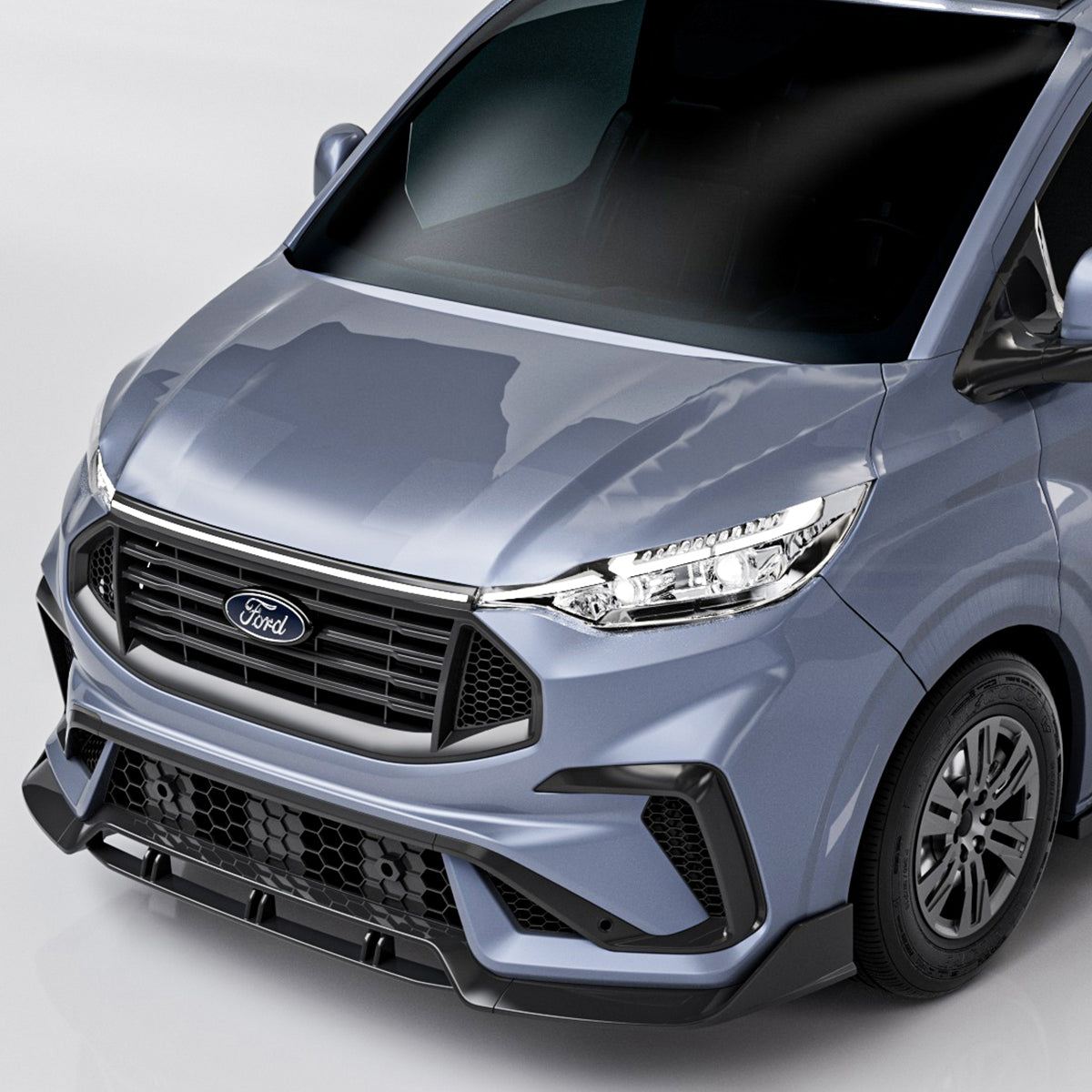 Gloss Black LED Front Grille Installed on Ford Transit 2024+