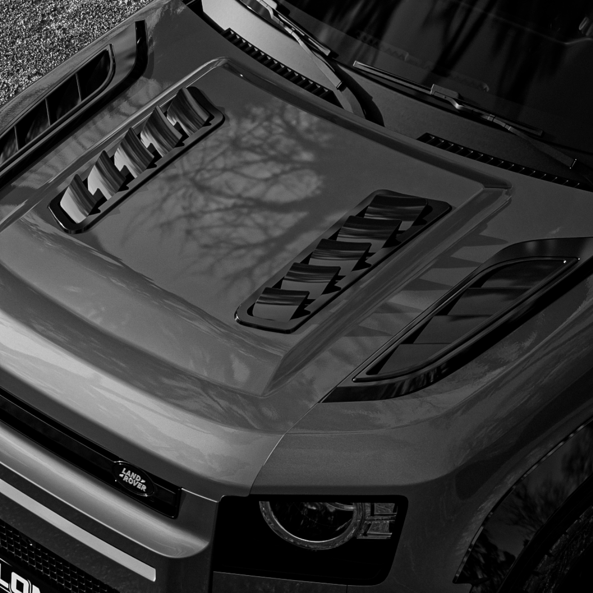 Gloss black hood installed side profile aerodynamic styling upgrade for SUV