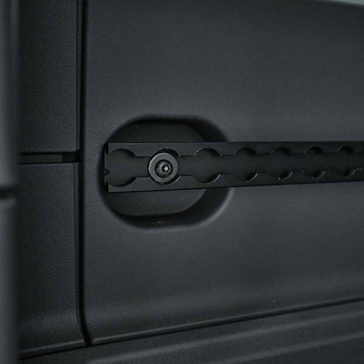 Robust aluminum alloy rear side shelf mount for INEOS Grenadier adventure gear.