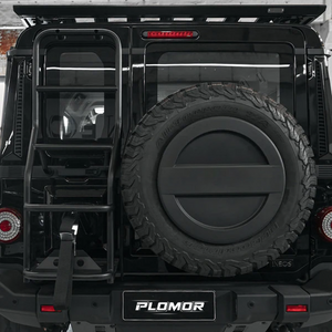 Rear tailgate ladder rack installed on INEOS Grenadier 2023+, enhancing off-road capability and rear access.
