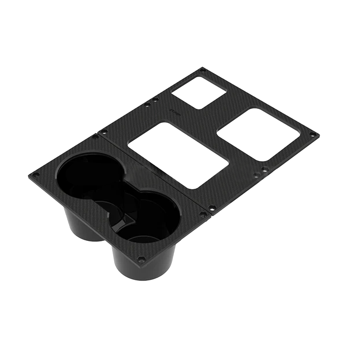 Front view of matte black aluminium centre console cup holder for INEOS Grenadier 2023+