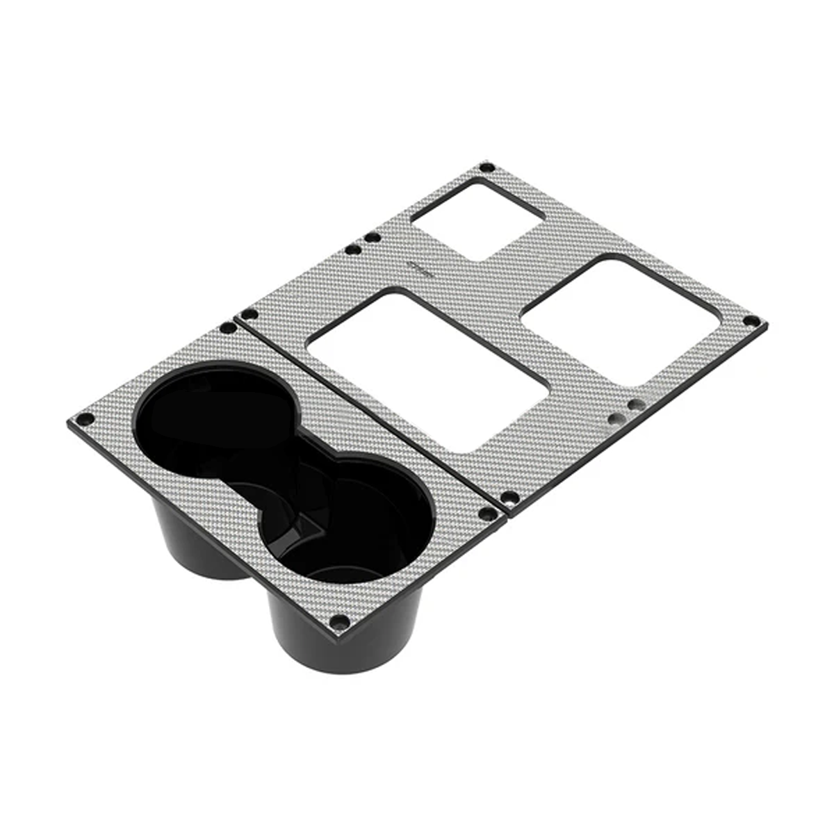 Front view of silver carbon fibre centre console cup holder for INEOS Grenadier 2023+