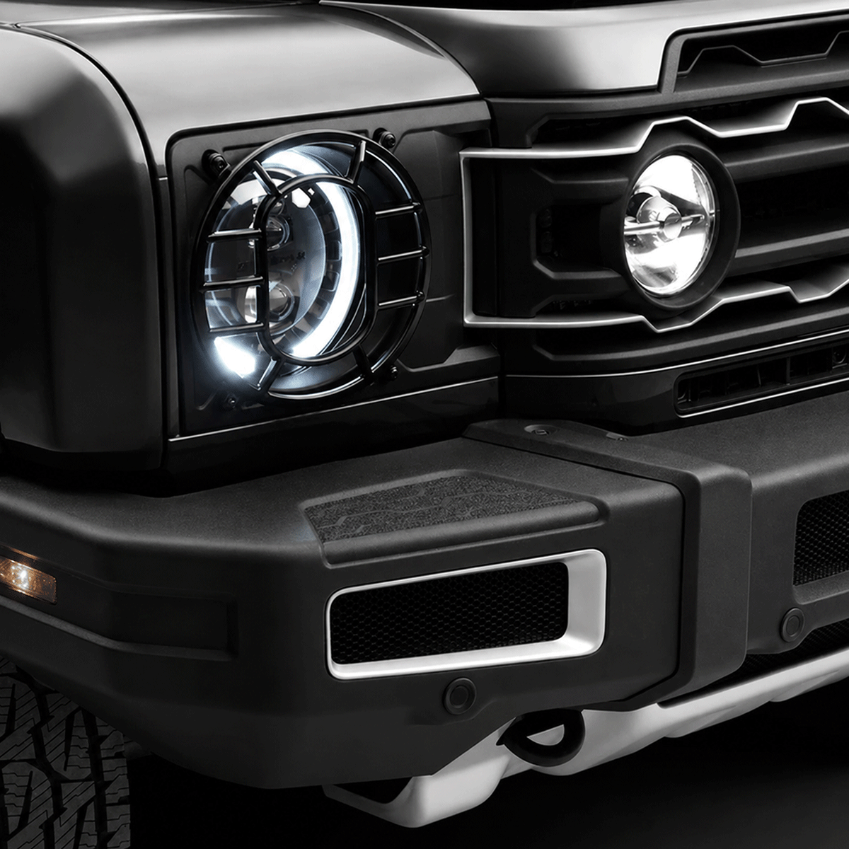Ineos Grenadier Front Bumper Corner Step Covers Installed on Factory Bumper