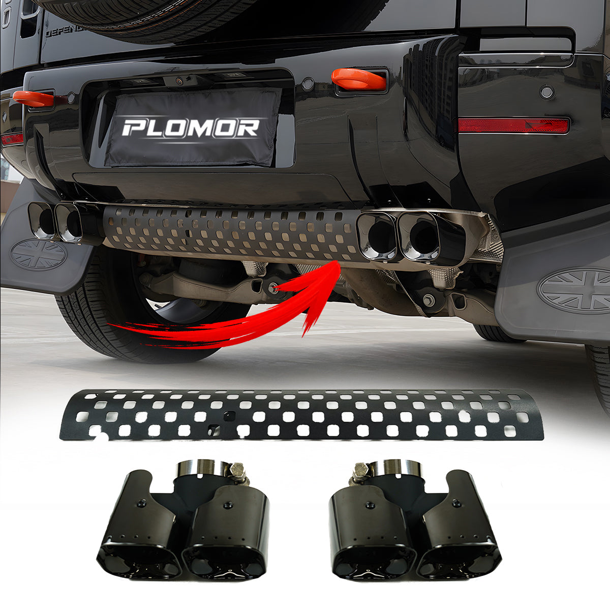 PLOMOR Square Quad Exhaust Tips for Land Rover Defender 90 110 130 L663 2020+