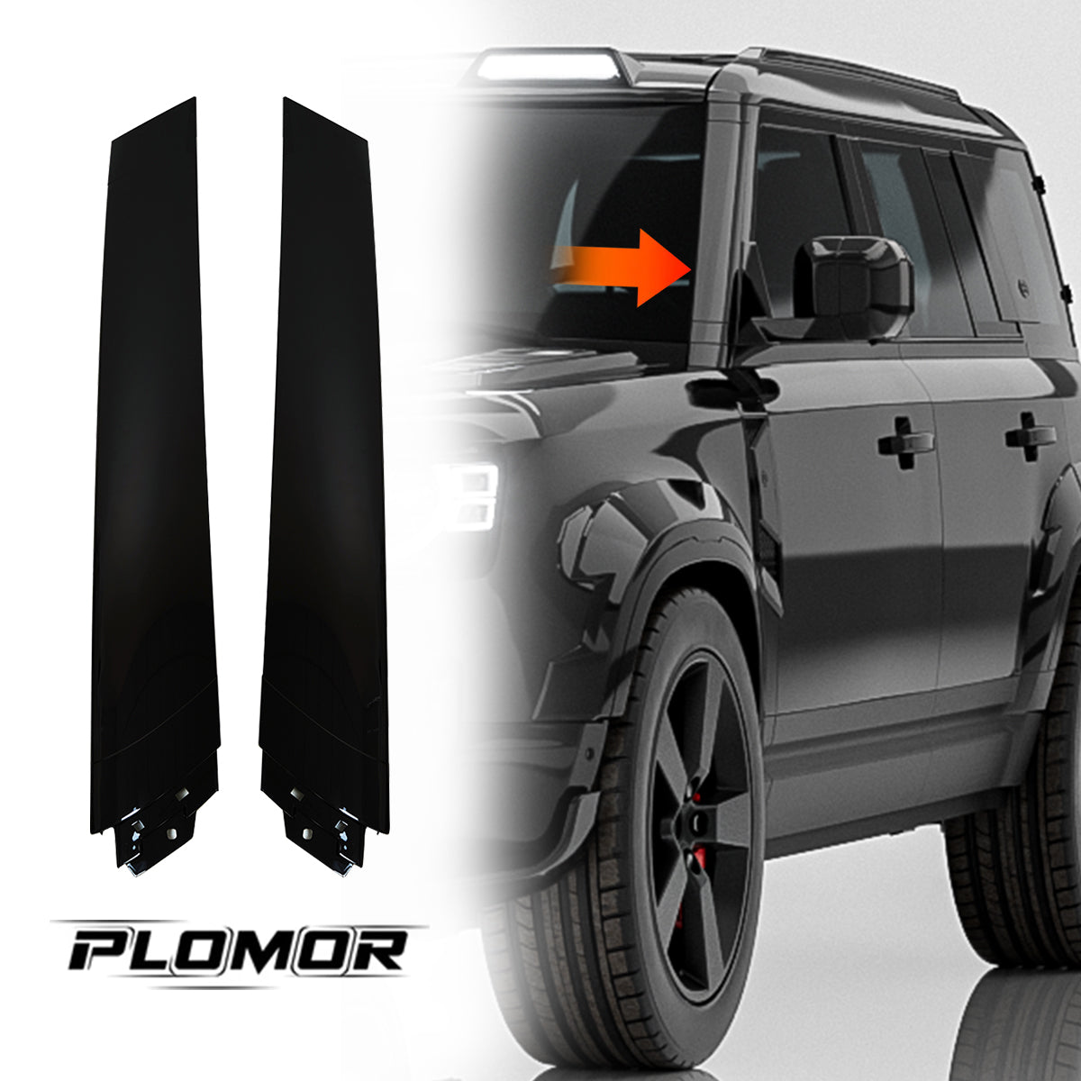 Land Rover Defender L663 gloss black A-pillar trim