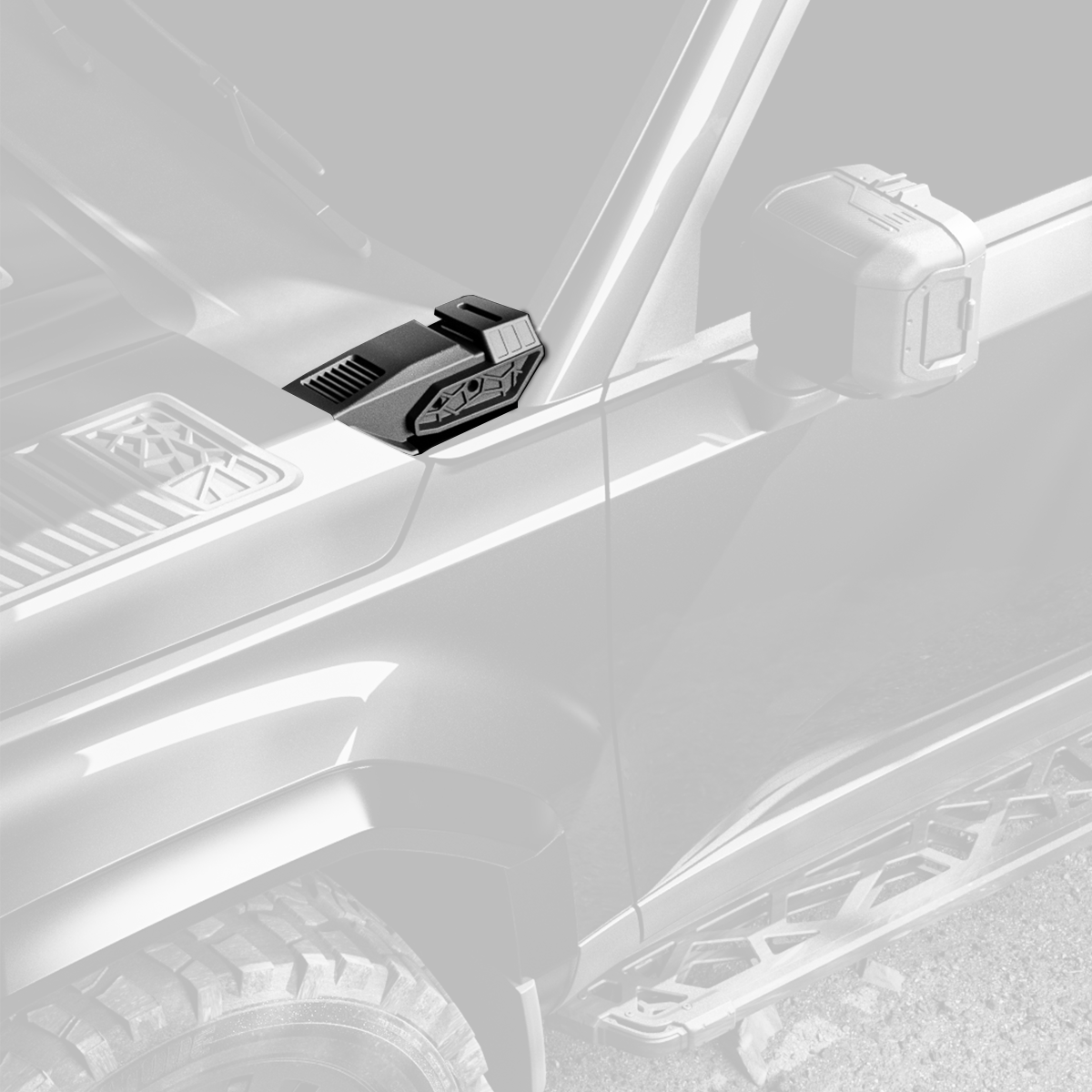 Aluminium engine bay bracket with multiple mounting holes designed for Toyota LC250