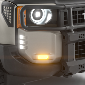 Side view of Toyota LC250 fog light frames showing ABS construction and OEM-style integrated fit