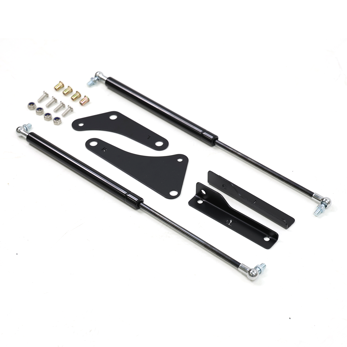 Heavy-duty hydraulic hood strut made from carbon steel with black powder-coated finish for LC250