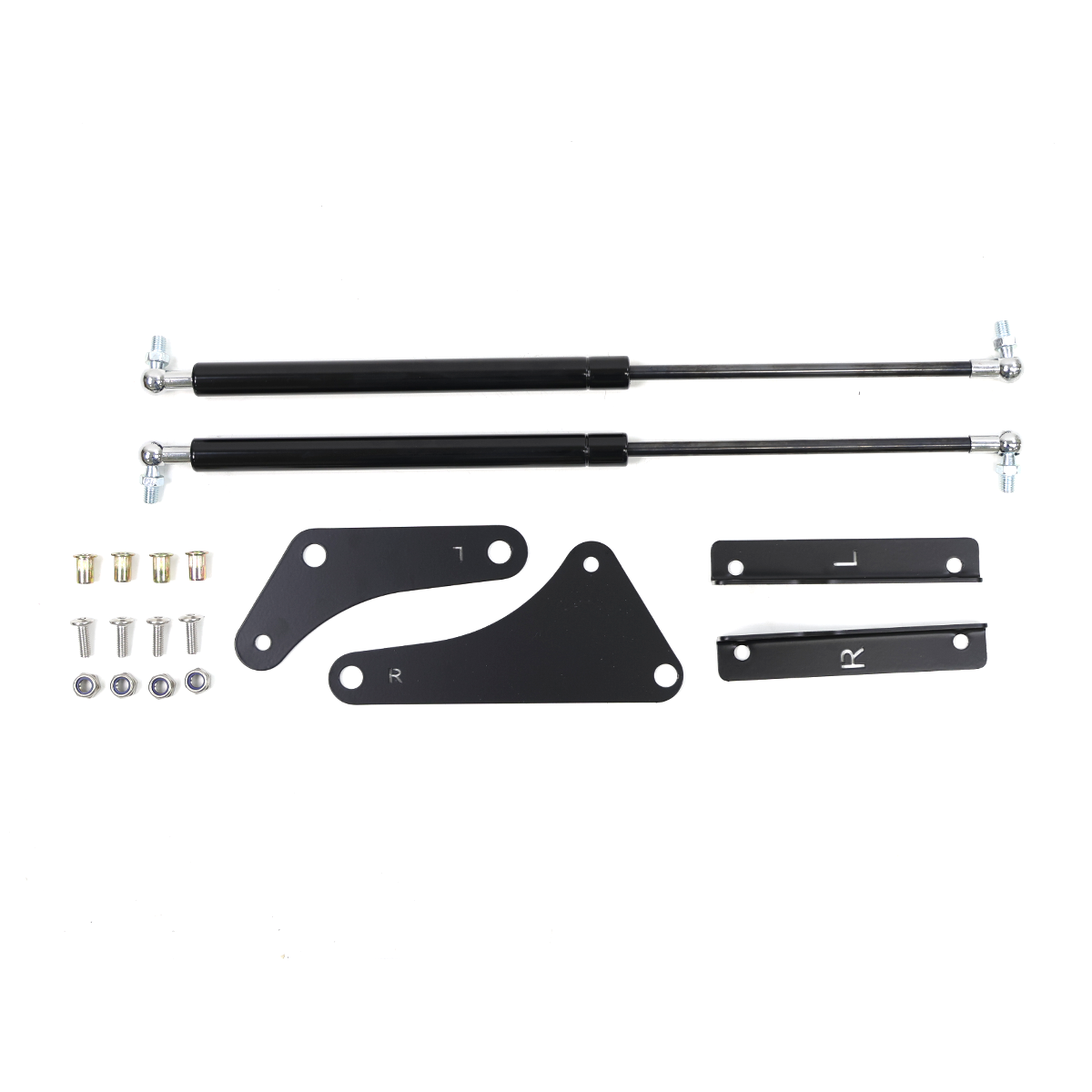 Custom mounting brackets for LC250 hood gas struts designed for drill-free installation
