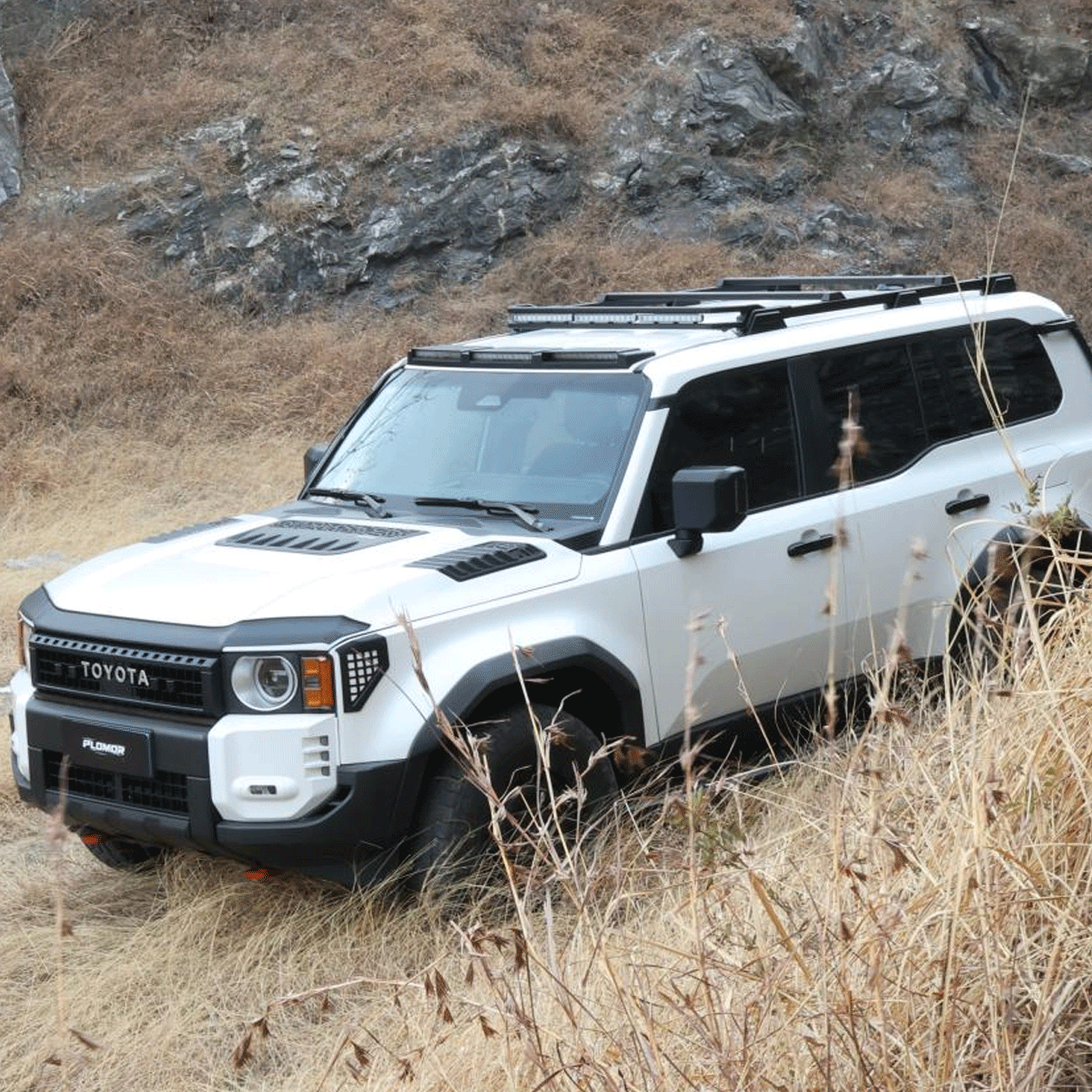 Toyota Land Cruiser LC250 front roof frame with triple LED lights for night driving and off-road adventures