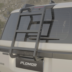 LC250 Prado J250 rear roof access ladder with matte black aluminium finish