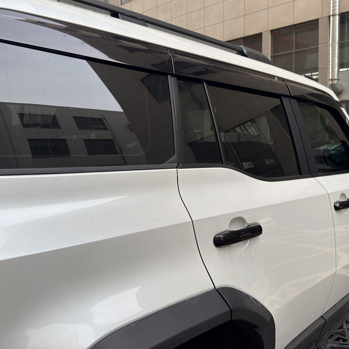 LC250 rear window visors rain guards installed OEM fit detail