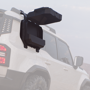 Left side ABS storage box installed on LC250 showing dual-opening lids and OEM fit