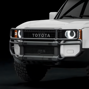 Installed tube bumper on LC250 providing protection for grille, headlights, and radiator from off-road hazards