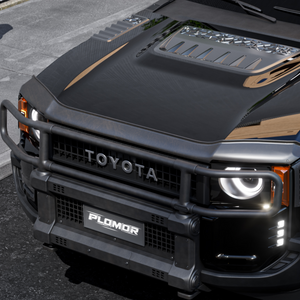 Aluminium tube bumper on Toyota LC250 with auxiliary lights mounted in integrated light brackets