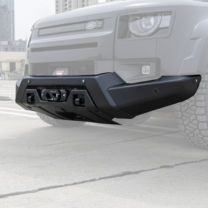 Off road Defender front bumper installed side view aggressive exterior upgrade