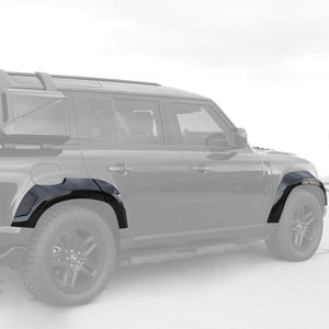 Off road wide wheel arch kit installed side profile Land Rover Defender 110 styling upgrade