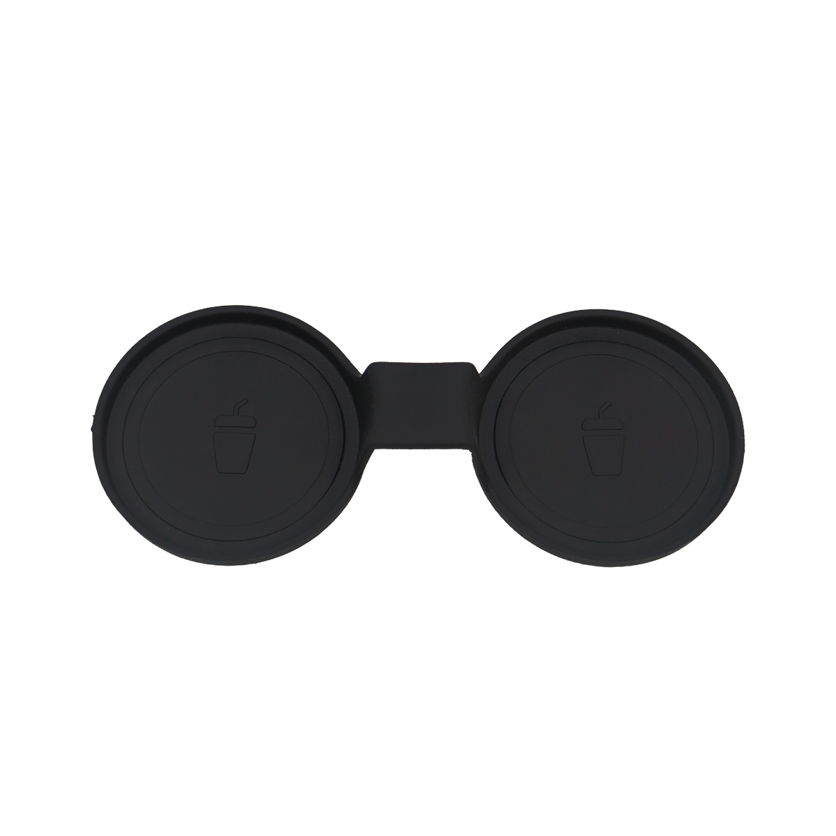 An image showing the interior of the INEOS Grenadier center console with a custom-moulded black silicone Anti-Slip Cup Holder Mat installed in the twin slots. The mat clearly shows the raised edges for spill containment and subtle drink icons.