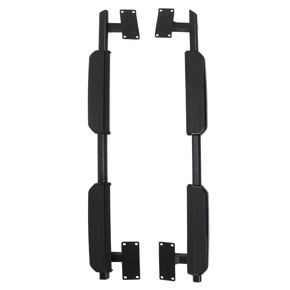Text	An image showing the Defender-Style Fixed Side Steps installed on an INEOS Grenadier. The steps feature a flat-platform design with a black powder-coated finish, supported by durable steel brackets and integrated anti-slip pads.
