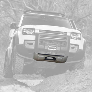PLOMOR ABS glossy black front bumper corner trim installed on Defender