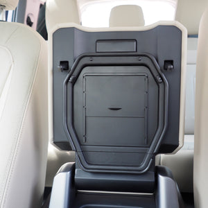 PLOMOR armrest storage box installed with sliding lid open