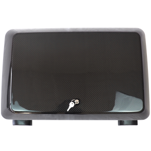 PLOMOR carbon fibre side storage box for Land Rover Defender 90/110/130 front view