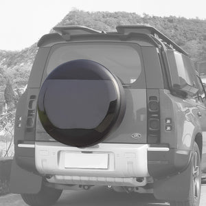 Angle View of PLOMOR Carbon Fibre Spare Wheel Cover on Defender