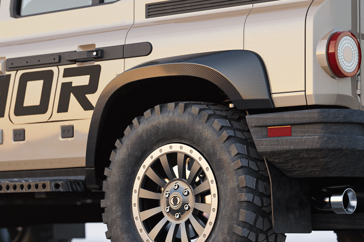 Designed to OEM Standards for INEOS Grenadier - PLOMOR Dry Carbon Fibre Fender Flares for INEOS Grenadier – Extended Wheel Arch Upgrade Kit