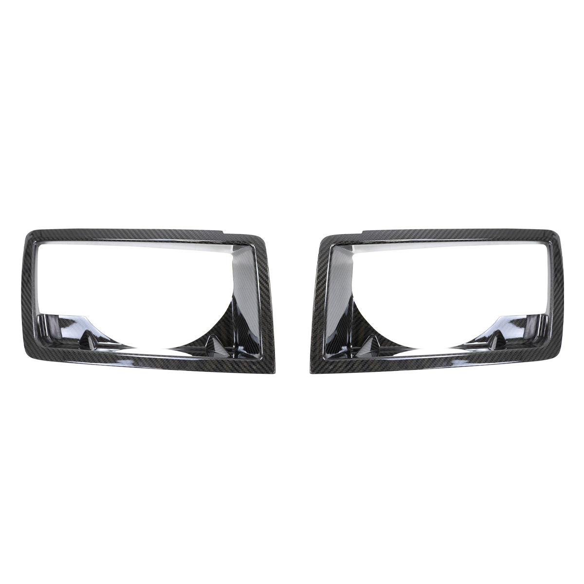 Front view of PLOMOR dry carbon headlight cover for Land Rover Defender 90/110/130