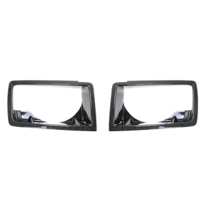 Front view of PLOMOR dry carbon headlight cover for Land Rover Defender 90/110/130
