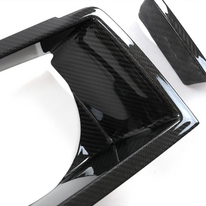 Top view showing glossy weave finish of PLOMOR headlight cover for Defender 90/110/130