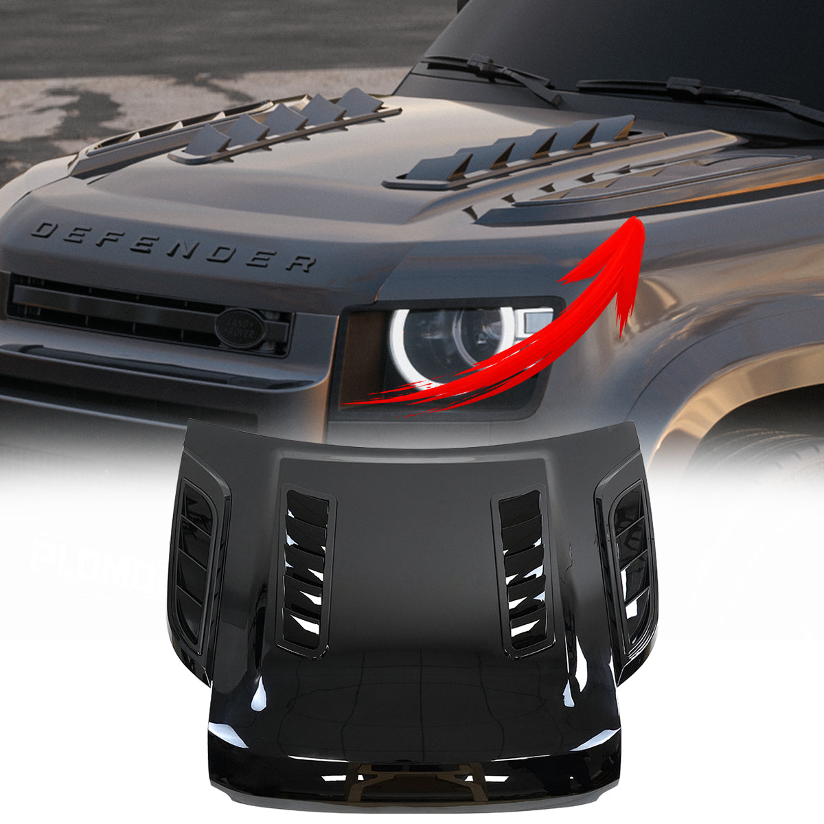 PLOMOR Dynamic Gloss Black Hood for Land Rover Defender 90 110 130